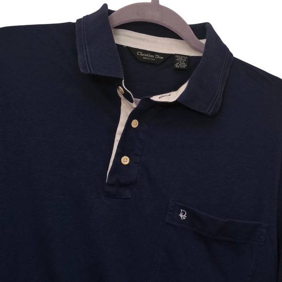 Christian Dior Monsieur Other - Christian Dior Monsieur Mens Navy Blue Cotton Short Sleeve Polo Shirt Large L